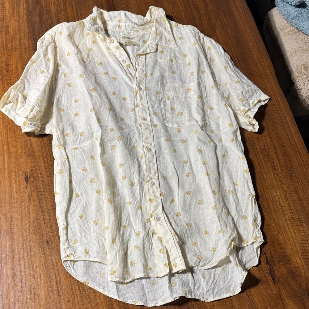 Madewell Light Cream and Yellow Dot Shirt